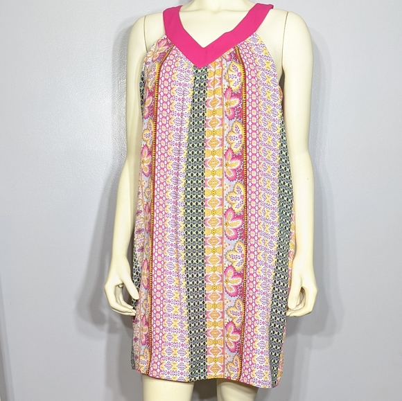Rose & Olive Pink Floral Tent Dress Small V Neck Tank Sleeveless - Picture 1 of 8